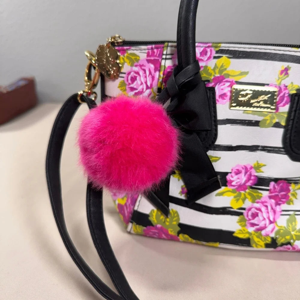 Luv Betsey by Betsey Johnson Small Floral Striped Crossbody Bag Black Pink Girly